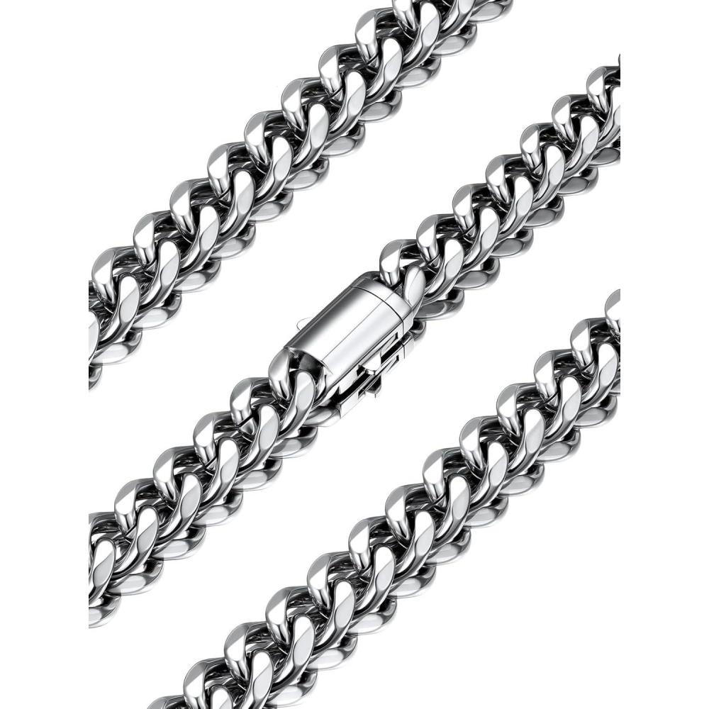 imageU7 Cuban Link Chain Necklace for Men Stainless SteelBlackGold Mens Necklaces Chunky Curb Chain Necklace in 6912mm Width 1830 Inches Thick Choker Jewelry with Box Packeda 12mm Steel