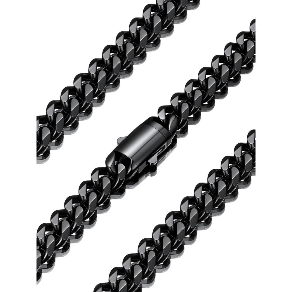 imageU7 Cuban Link Chain Necklace for Men Stainless SteelBlackGold Mens Necklaces Chunky Curb Chain Necklace in 6912mm Width 1830 Inches Thick Choker Jewelry with Box Packedb 9mm Black
