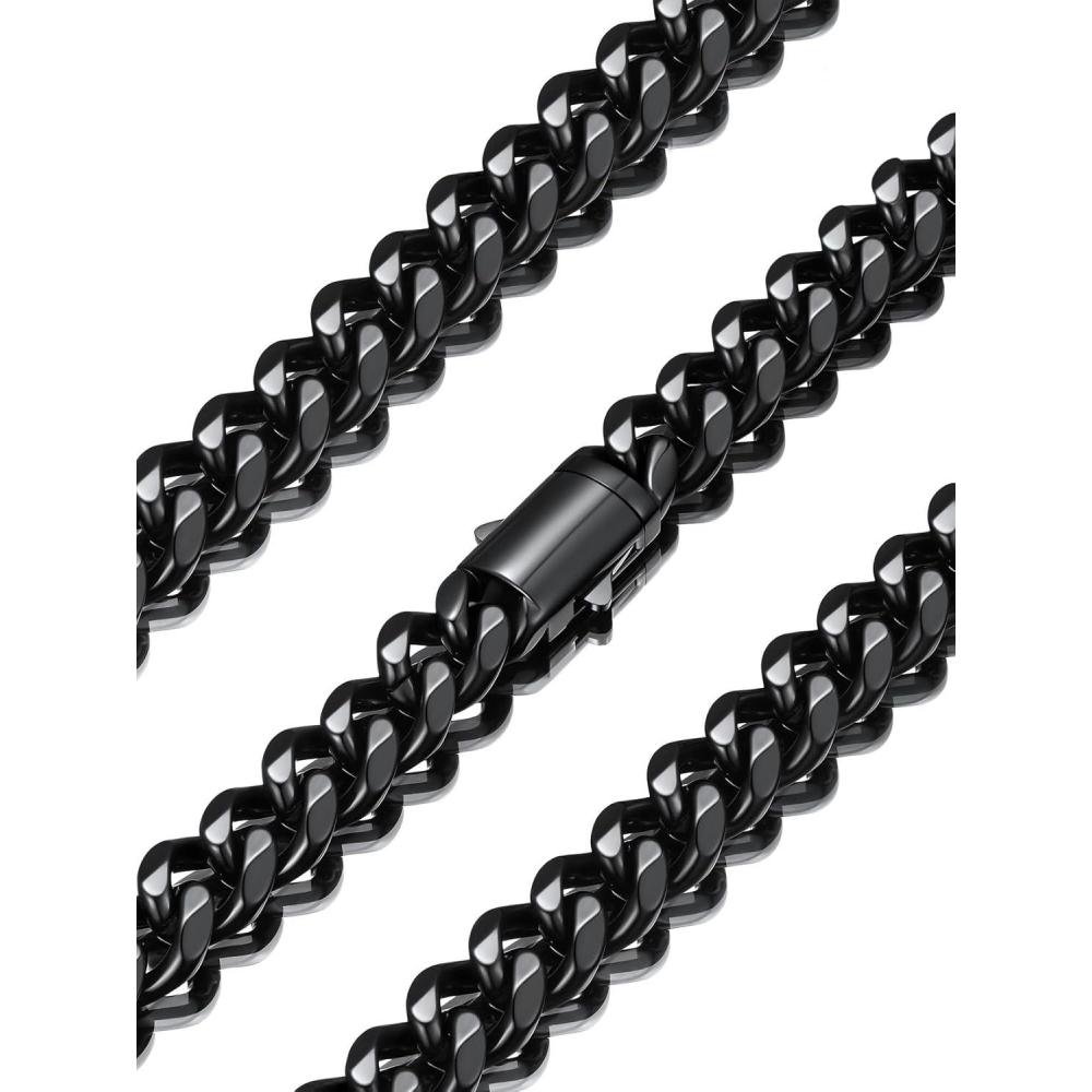 imageU7 Cuban Link Chain Necklace for Men Stainless SteelBlackGold Mens Necklaces Chunky Curb Chain Necklace in 6912mm Width 1830 Inches Thick Choker Jewelry with Box Packedb 12mm Black