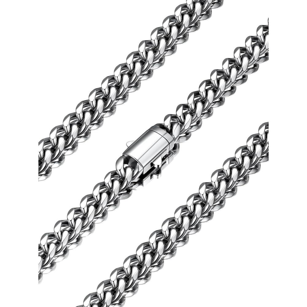 imageU7 Cuban Link Chain Necklace for Men Stainless SteelBlackGold Mens Necklaces Chunky Curb Chain Necklace in 6912mm Width 1830 Inches Thick Choker Jewelry with Box Packeda 6mm Steel