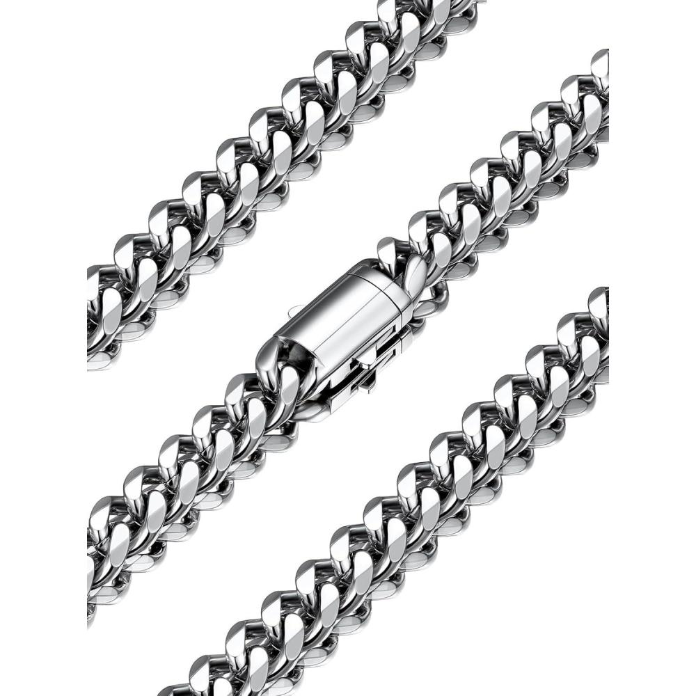 imageU7 Cuban Link Chain Necklace for Men Stainless SteelBlackGold Mens Necklaces Chunky Curb Chain Necklace in 6912mm Width 1830 Inches Thick Choker Jewelry with Box Packeda 9mm Steel