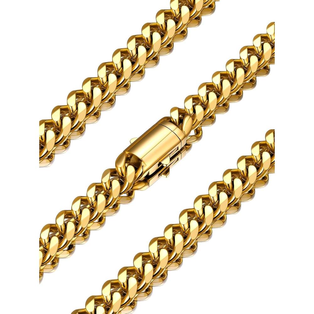 imageU7 Cuban Link Chain Necklace for Men Stainless SteelBlackGold Mens Necklaces Chunky Curb Chain Necklace in 6912mm Width 1830 Inches Thick Choker Jewelry with Box Packedc 9mm Gold