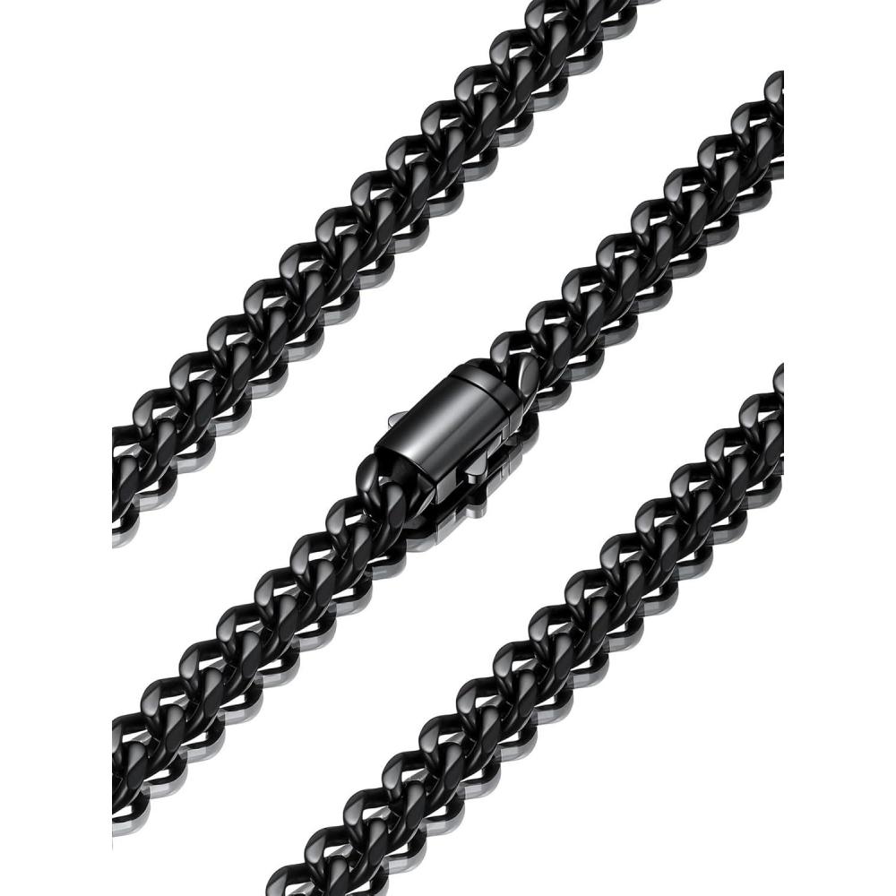 imageU7 Cuban Link Chain Necklace for Men Stainless SteelBlackGold Mens Necklaces Chunky Curb Chain Necklace in 6912mm Width 1830 Inches Thick Choker Jewelry with Box Packedb 6mm Black