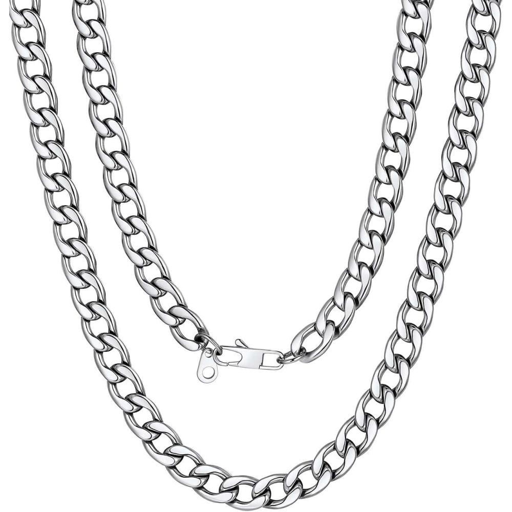 imageU7 Cuban Link Chain for Men Women Stainless Steel Curb Necklace 791215 MM Chunky Chain SilverGoldBlack Mens Hip Hop Jewelry 1830a 9mmsilver
