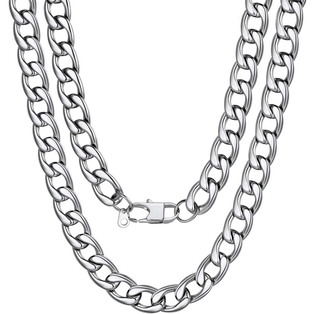 imageU7 Cuban Link Chain for Men Women Stainless Steel Curb Necklace 791215 MM Chunky Chain SilverGoldBlack Mens Hip Hop Jewelry 1830b 12mmsilver