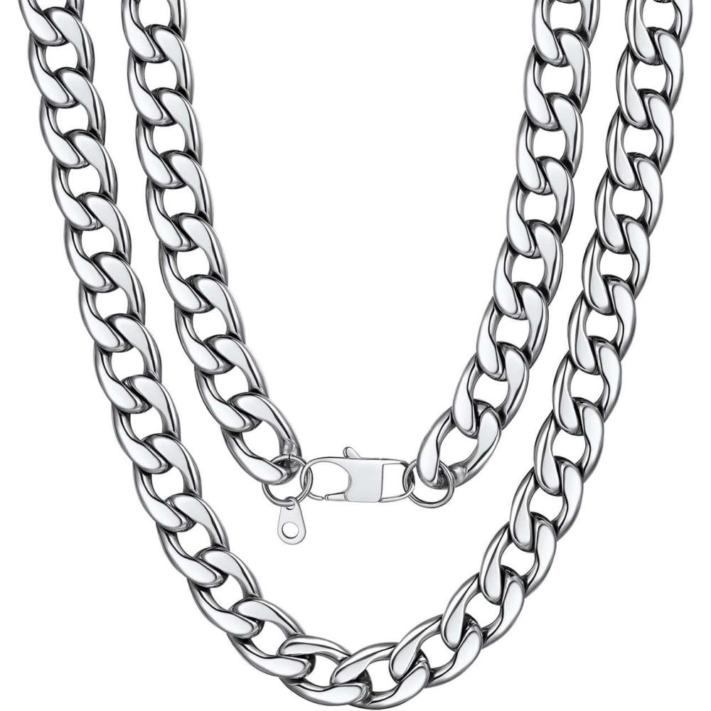 imageU7 Cuban Link Chain for Men Women Stainless Steel Curb Necklace 791215 MM Chunky Chain SilverGoldBlack Mens Hip Hop Jewelry 1830b 15mmsilver