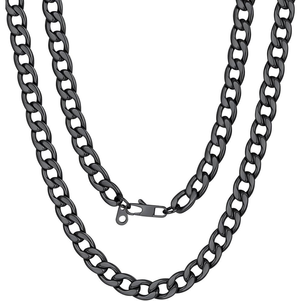 imageU7 Cuban Link Chain for Men Women Stainless Steel Curb Necklace 791215 MM Chunky Chain SilverGoldBlack Mens Hip Hop Jewelry 1830c 9mmblack
