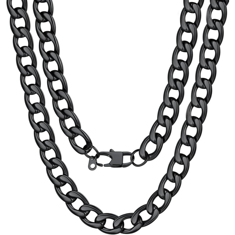 imageU7 Cuban Link Chain for Men Women Stainless Steel Curb Necklace 791215 MM Chunky Chain SilverGoldBlack Mens Hip Hop Jewelry 1830d 12mmblack