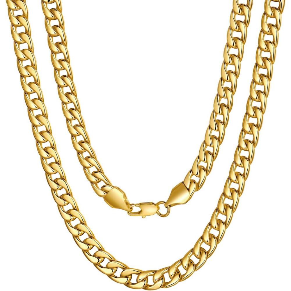 imageU7 Cuban Link Chain for Men Women Stainless Steel Curb Necklace 791215 MM Chunky Chain SilverGoldBlack Mens Hip Hop Jewelry 1830e 7mmgold