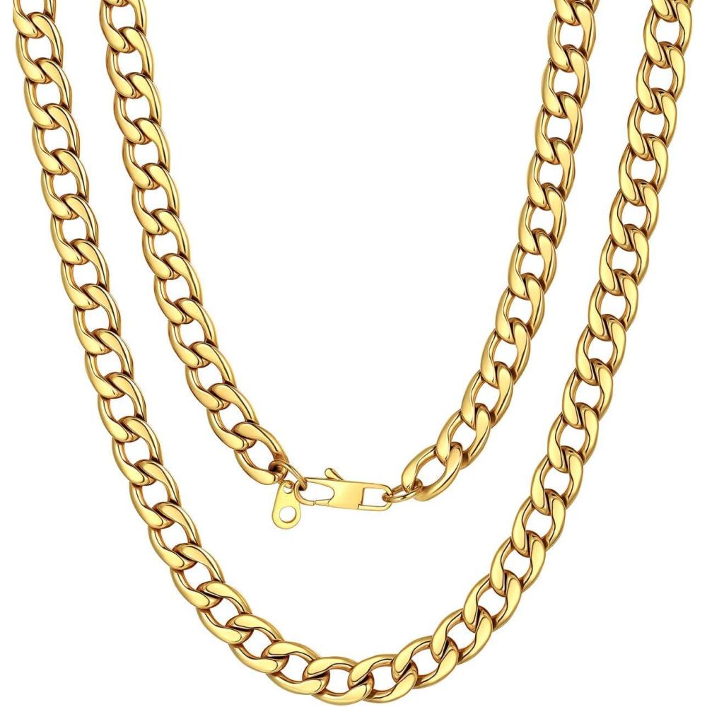 imageU7 Cuban Link Chain for Men Women Stainless Steel Curb Necklace 791215 MM Chunky Chain SilverGoldBlack Mens Hip Hop Jewelry 1830e 9mmgold