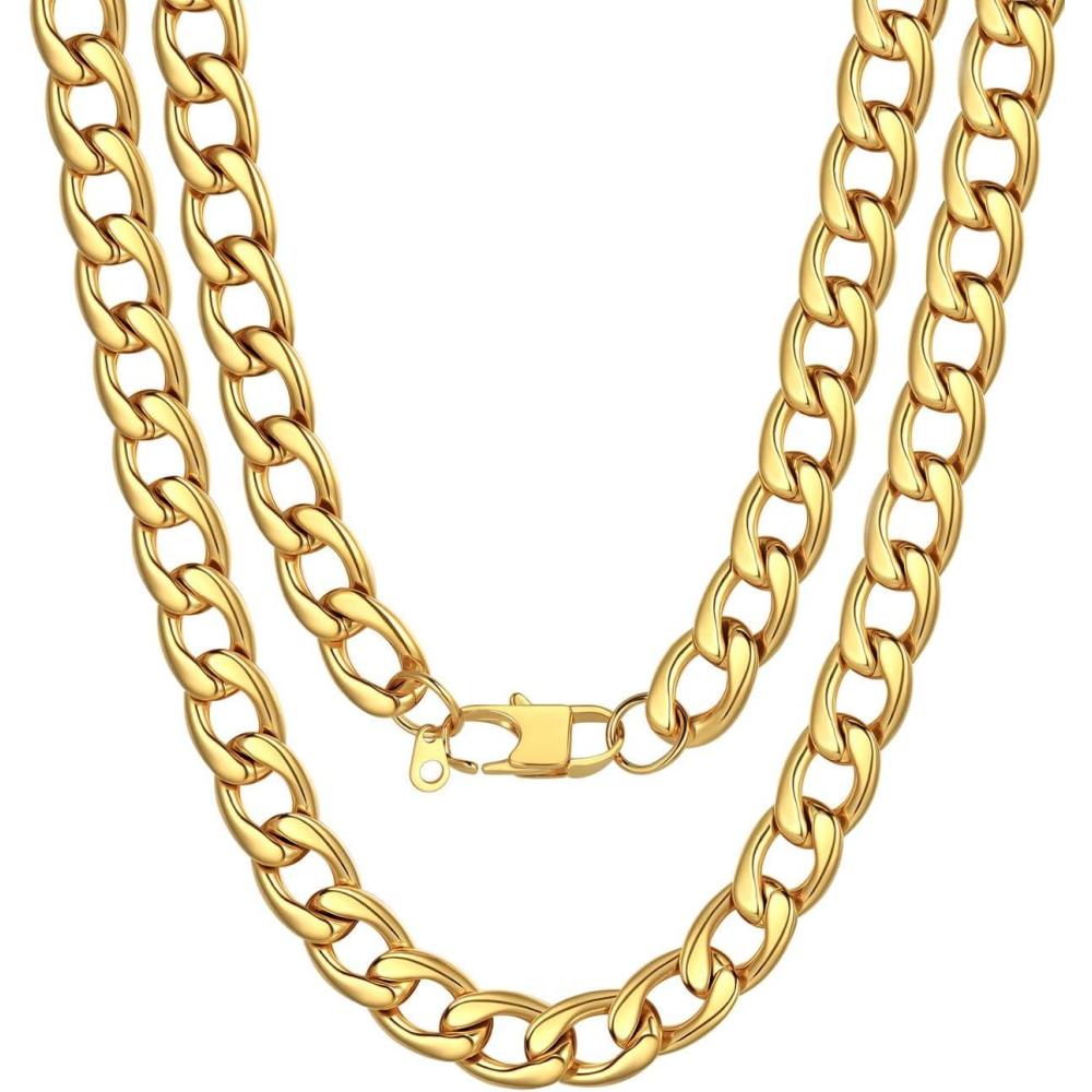 imageU7 Cuban Link Chain for Men Women Stainless Steel Curb Necklace 791215 MM Chunky Chain SilverGoldBlack Mens Hip Hop Jewelry 1830f 12mmgold