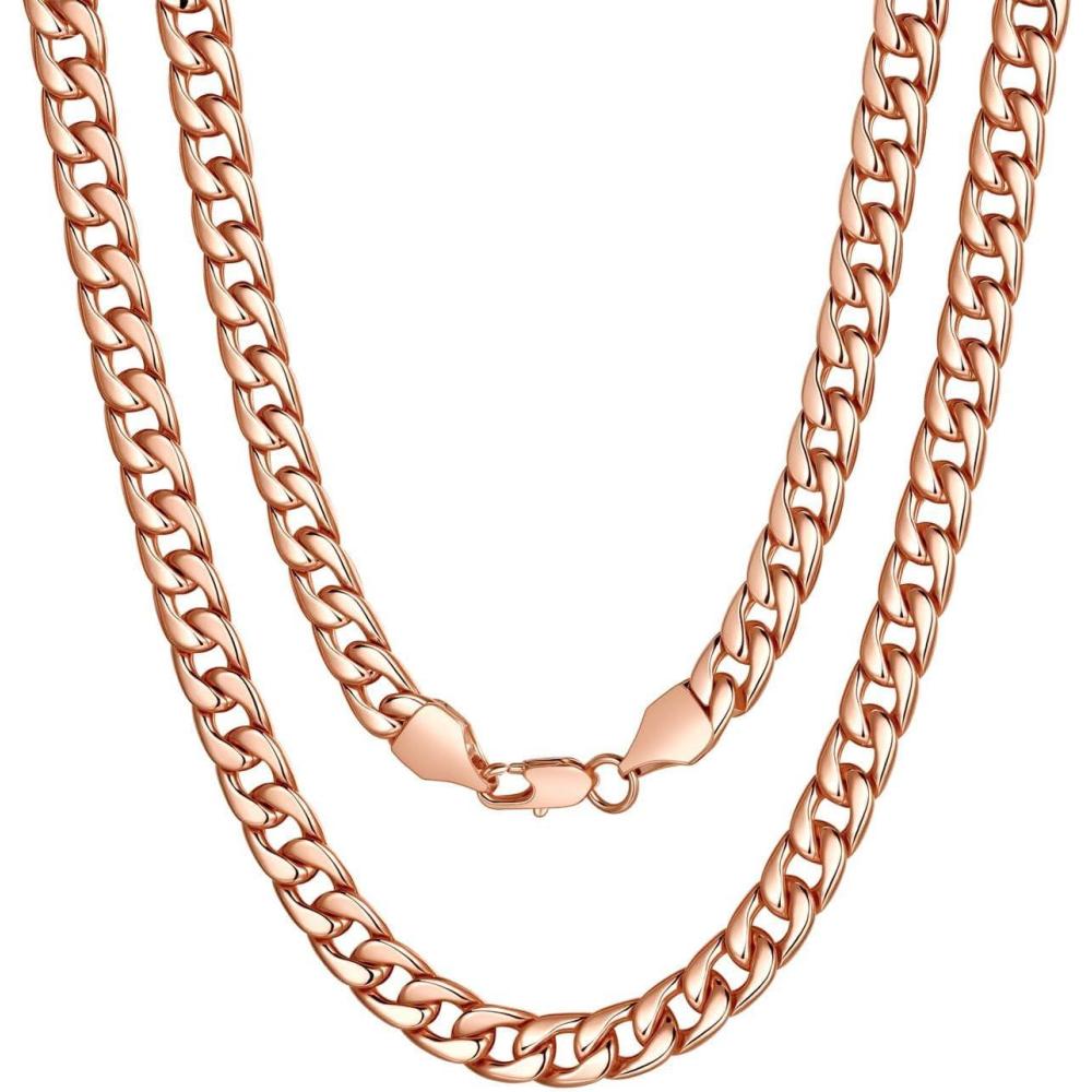 imageU7 Cuban Link Chain for Men Women Stainless Steel Curb Necklace 791215 MM Chunky Chain SilverGoldBlack Mens Hip Hop Jewelry 1830g 7mmrose gold