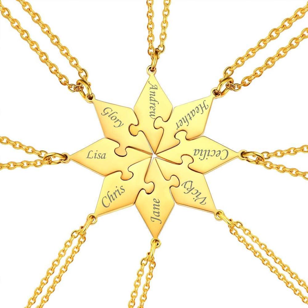 imageU7 Custom BFF Necklaces for Women18K Gold Plated FriendshipFamily Jewelry Personalized Name Puzzle Pieces Pendant Necklace8 SetGold