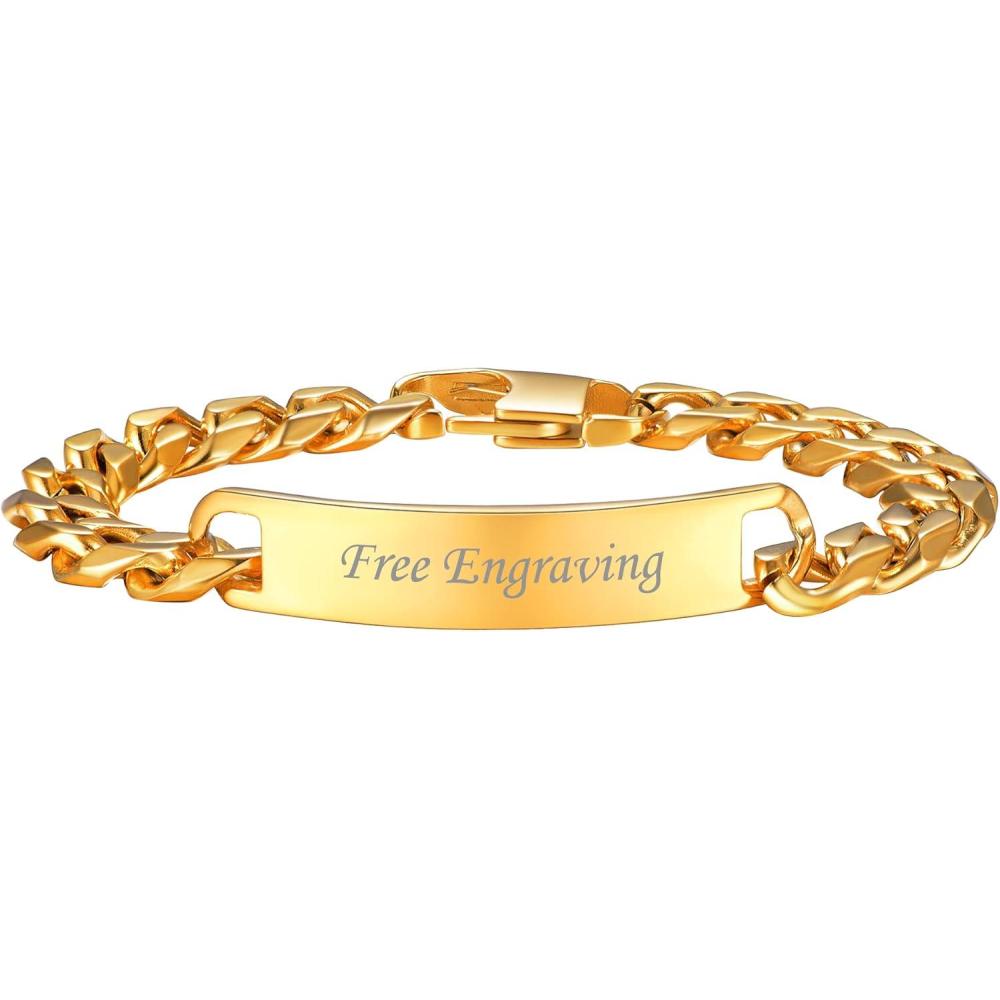 imageU7 Customized ID Bracelets for Men Stainless Steel Cuban Chain Bracelets Hip Hop Bracelets Personalized Engrave Identification Bracelets Bar Bracelets for Men WomenCuban linkgold10mm
