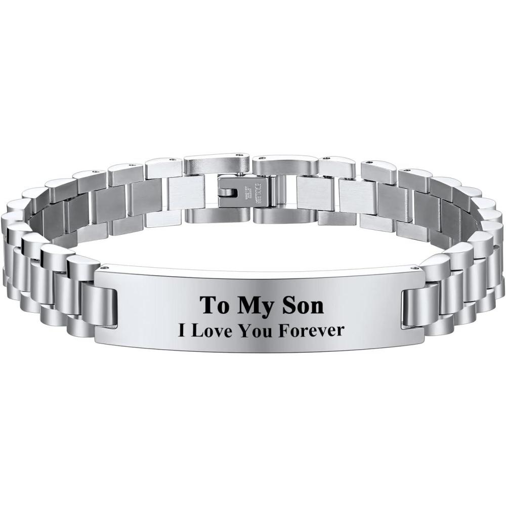 imageU7 Customized ID Bracelets for Men Stainless Steel Cuban Chain Bracelets Hip Hop Bracelets Personalized Engrave Identification Bracelets Bar Bracelets for Men WomenWatch bandstainless10mm