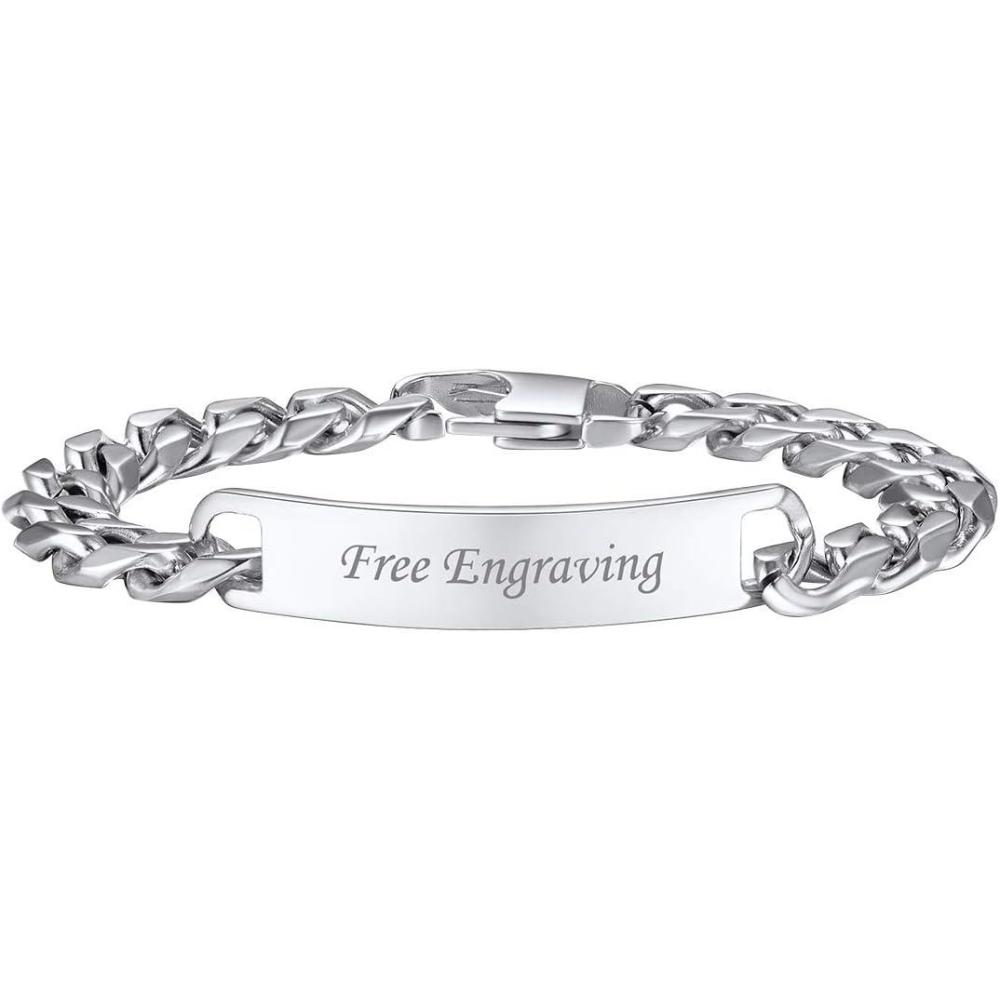 imageU7 Customized ID Bracelets for Men Stainless Steel Cuban Chain Bracelets Hip Hop Bracelets Personalized Engrave Identification Bracelets Bar Bracelets for Men WomenCuban linkstainless10mm