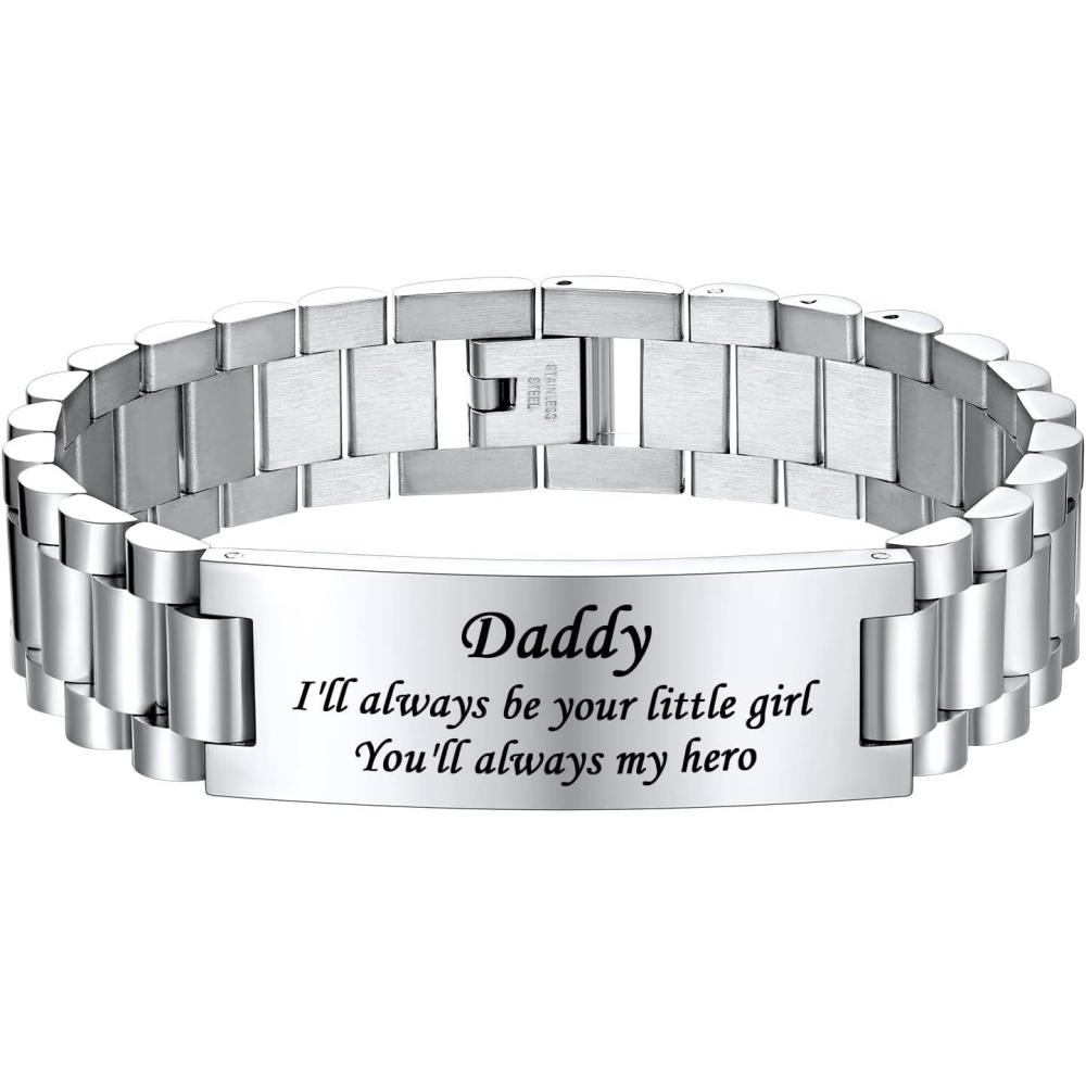 imageU7 Customized ID Bracelets for Men Stainless Steel Cuban Chain Bracelets Hip Hop Bracelets Personalized Engrave Identification Bracelets Bar Bracelets for Men WomenWatch bandstainless15mm