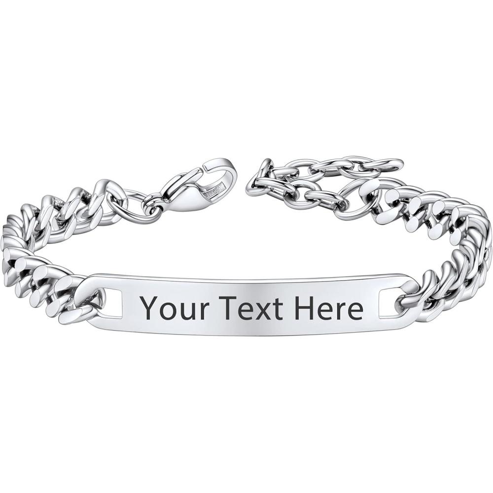 imageU7 Customized ID Bracelets for Men Stainless Steel Cuban Chain Bracelets Hip Hop Bracelets Personalized Engrave Identification Bracelets Bar Bracelets for Men WomenCuban linkstainless7mm