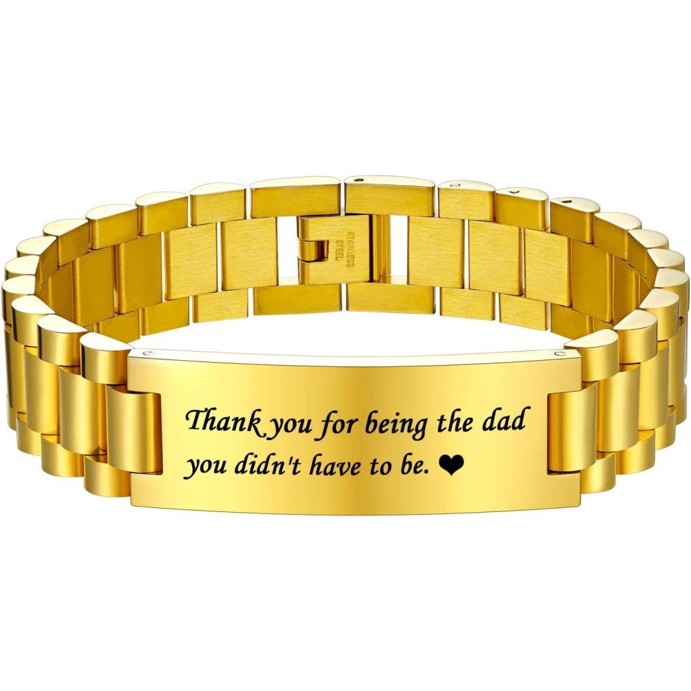 imageU7 Customized ID Bracelets for Men Stainless Steel Cuban Chain Bracelets Hip Hop Bracelets Personalized Engrave Identification Bracelets Bar Bracelets for Men WomenWatch bandgold15mm