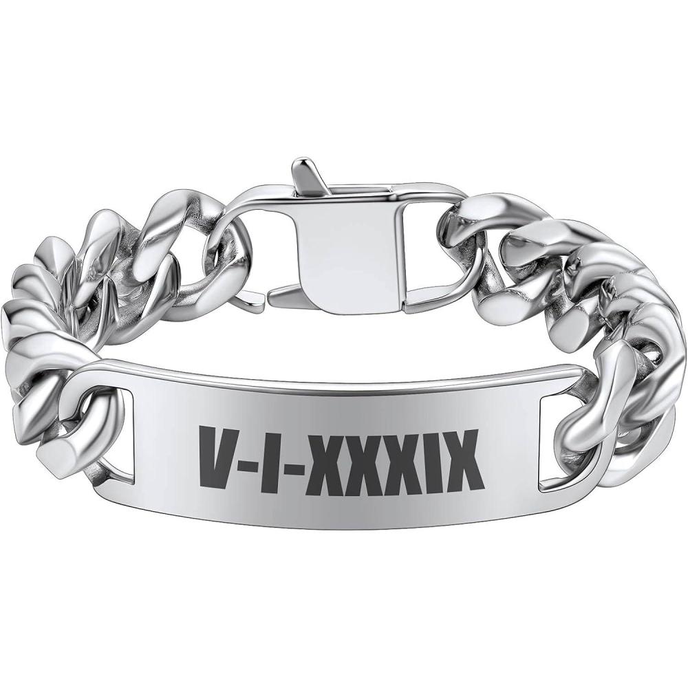 imageU7 Customized ID Bracelets for Men Stainless Steel Cuban Chain Bracelets Hip Hop Bracelets Personalized Engrave Identification Bracelets Bar Bracelets for Men WomenCuban linkstainless15mm