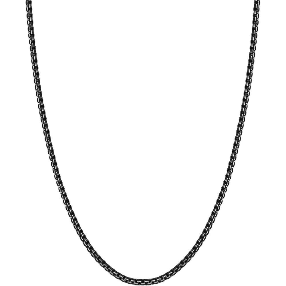 imageU7 Flat Box Chain Necklace for Men SilverBlackGold Plated Stainless Steel Cuban Link Chain Necklaces for Mens Womens 2468mm Width 1430 Inches Length Durable Hip Hop Jewelry with Box Packedb 2mm width  Black