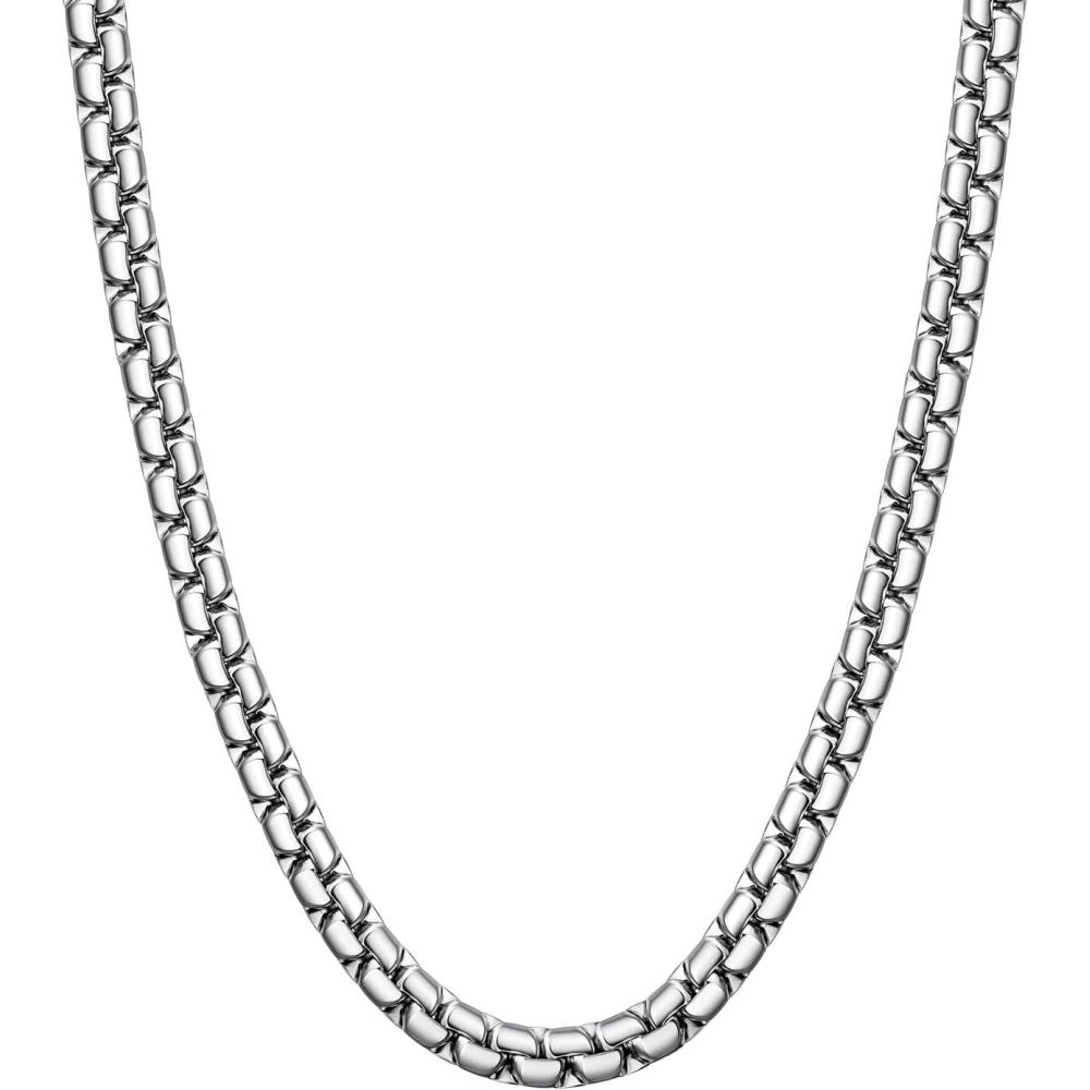 imageU7 Flat Box Chain Necklace for Men SilverBlackGold Plated Stainless Steel Cuban Link Chain Necklaces for Mens Womens 2468mm Width 1430 Inches Length Durable Hip Hop Jewelry with Box Packeda 8mm width  Steel