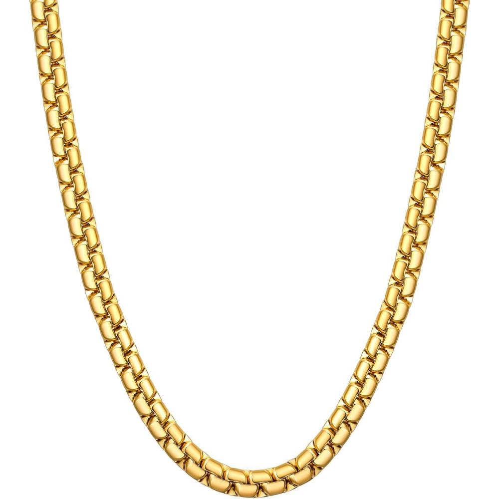 imageU7 Flat Box Chain Necklace for Men SilverBlackGold Plated Stainless Steel Cuban Link Chain Necklaces for Mens Womens 2468mm Width 1430 Inches Length Durable Hip Hop Jewelry with Box Packedc 8mm width  Gold