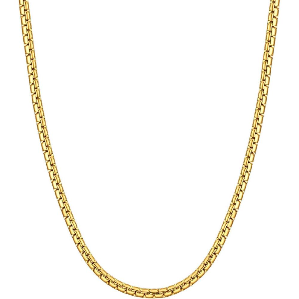 imageU7 Flat Box Chain Necklace for Men SilverBlackGold Plated Stainless Steel Cuban Link Chain Necklaces for Mens Womens 2468mm Width 1430 Inches Length Durable Hip Hop Jewelry with Box Packedc 4mm width  Gold
