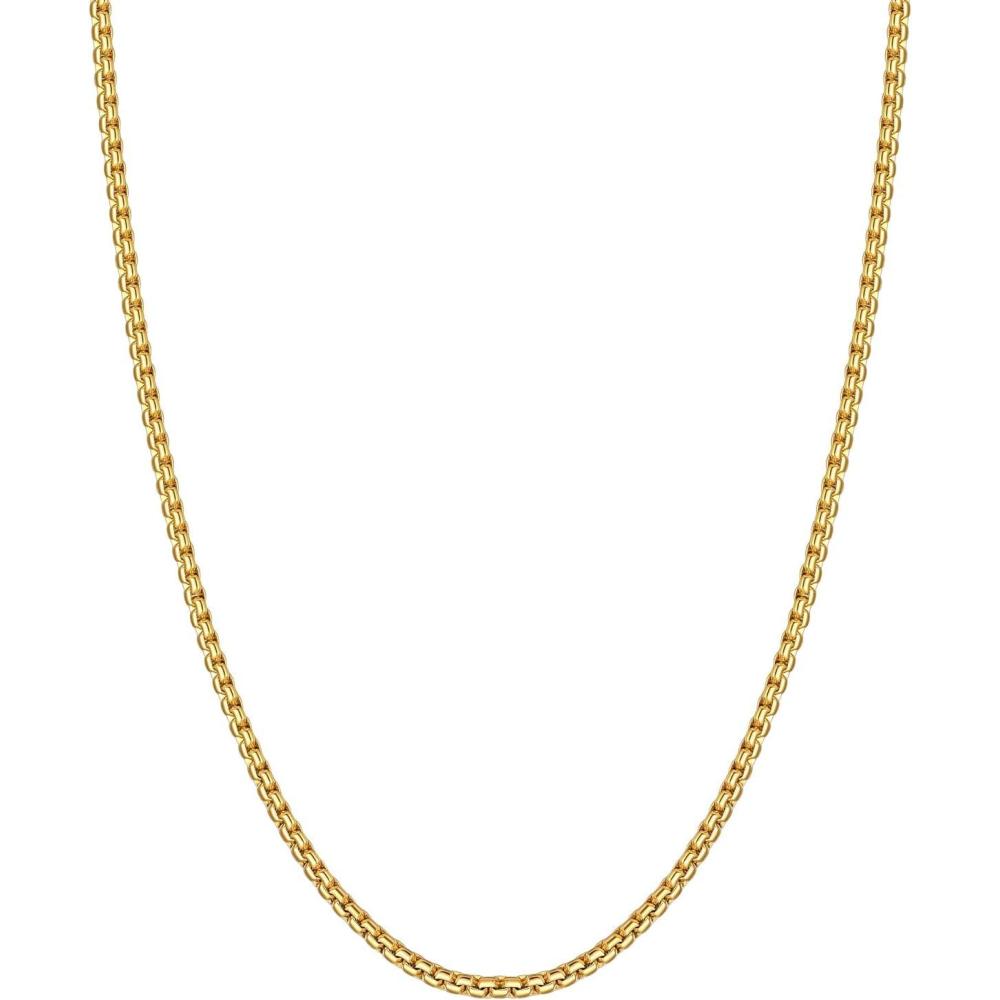 imageU7 Flat Box Chain Necklace for Men SilverBlackGold Plated Stainless Steel Cuban Link Chain Necklaces for Mens Womens 2468mm Width 1430 Inches Length Durable Hip Hop Jewelry with Box Packedc 2mm width  Gold