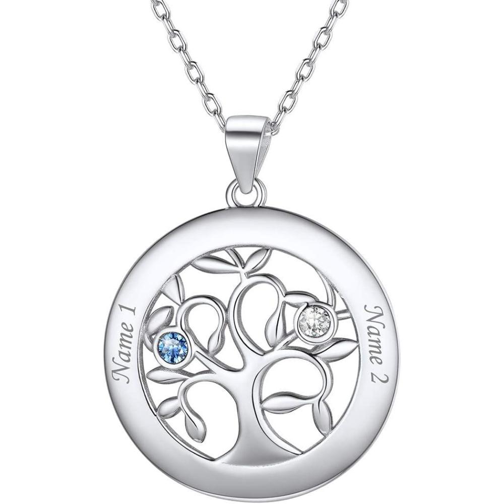 imageU7 HeartRound Tree of Life Necklace Customized Birthstone Jewelry for Women MenCustom Name Family Branch Tree Pendant Personalized Mother Necklaces with 27 Names and BirthstonesSterling SilverRound2 NamesBirthstone