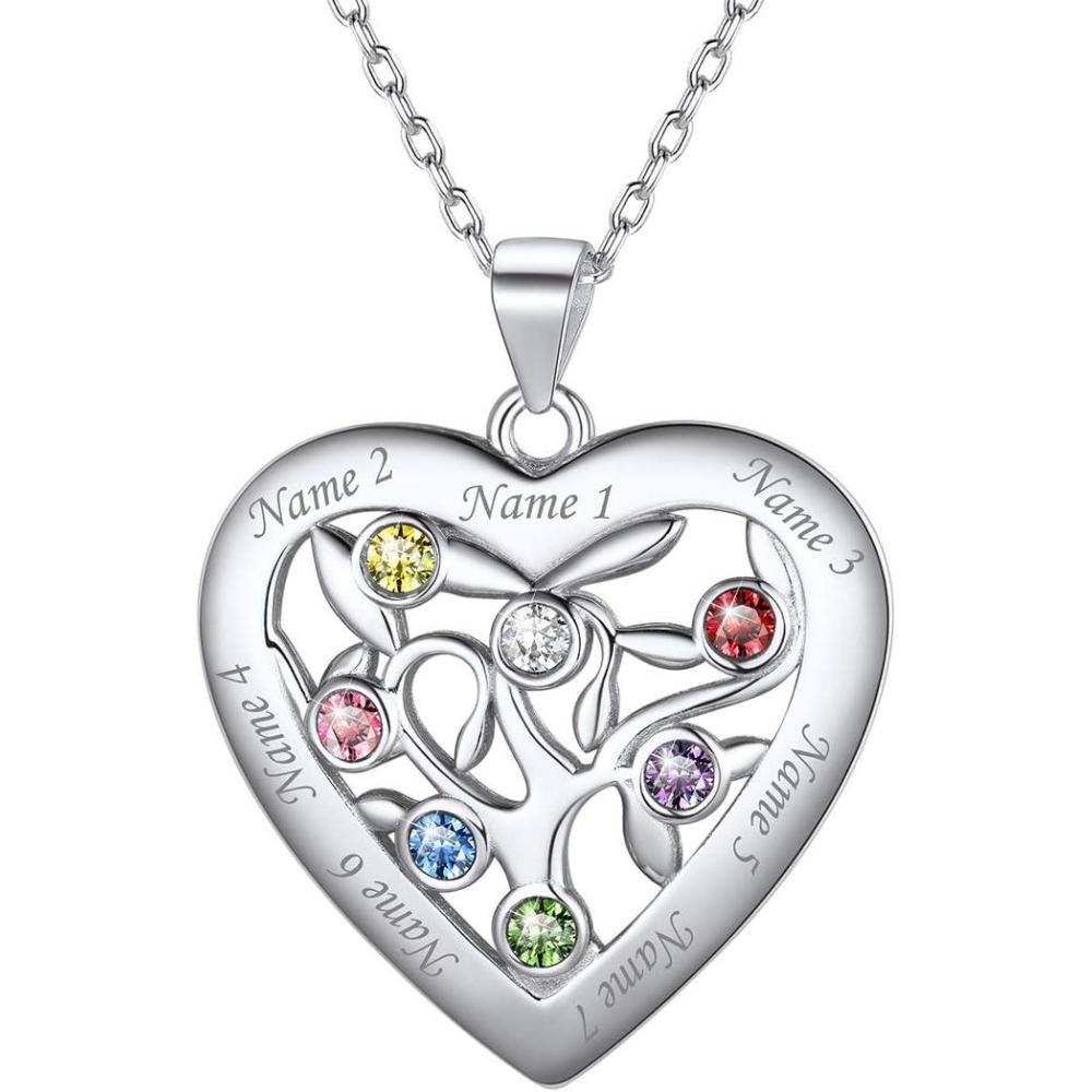 imageU7 HeartRound Tree of Life Necklace Customized Birthstone Jewelry for Women MenCustom Name Family Branch Tree Pendant Personalized Mother Necklaces with 27 Names and BirthstonesSterling SilverHeart7 NamesBirthstone