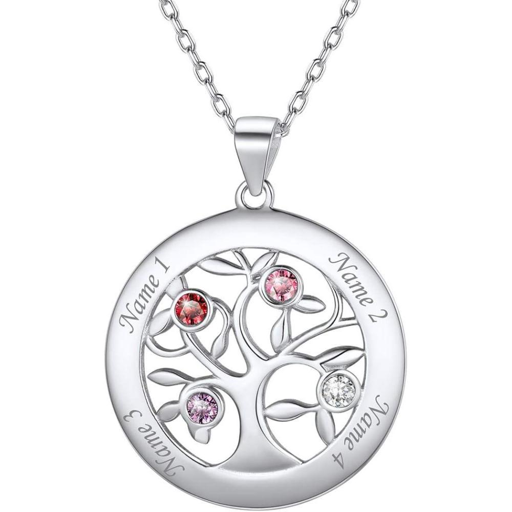 imageU7 HeartRound Tree of Life Necklace Customized Birthstone Jewelry for Women MenCustom Name Family Branch Tree Pendant Personalized Mother Necklaces with 27 Names and BirthstonesSterling SilverRound4 NamesBirthstone
