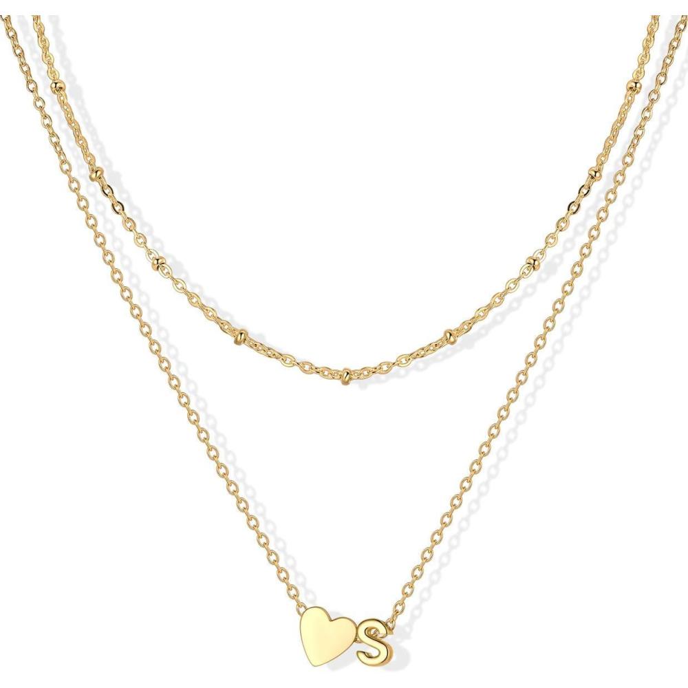 imageU7 Layered Heart Initial Necklace for WomenTiny Silver14K Gold Heart Initial AZ Letter Pendant NecklacesChristmas Gifts for HerGold