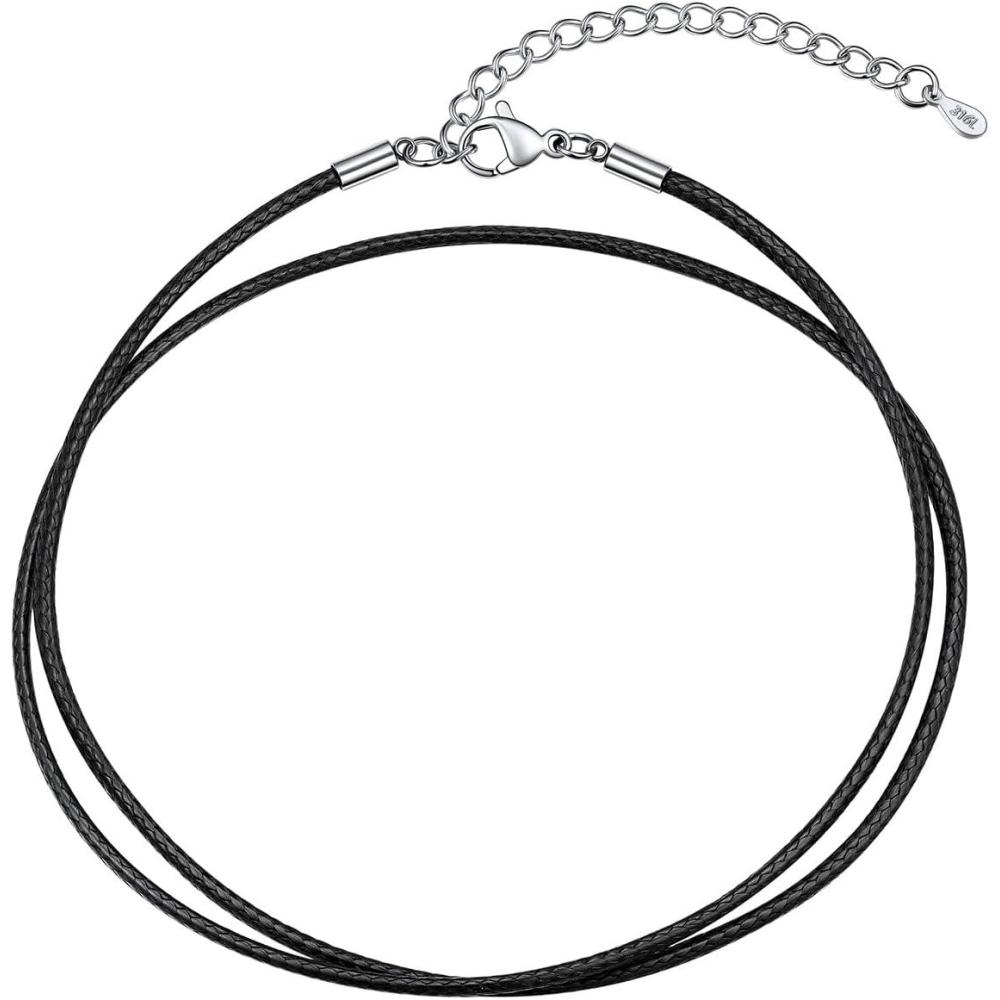imageU7 Leather Necklace Cord with Customizable Stainless SteelBlack Clasp Waterproof BlackBrown Woven Wax Rope Chain for Men Women 1523mm Length 16quot30quoti15MM WideSteel Clasp