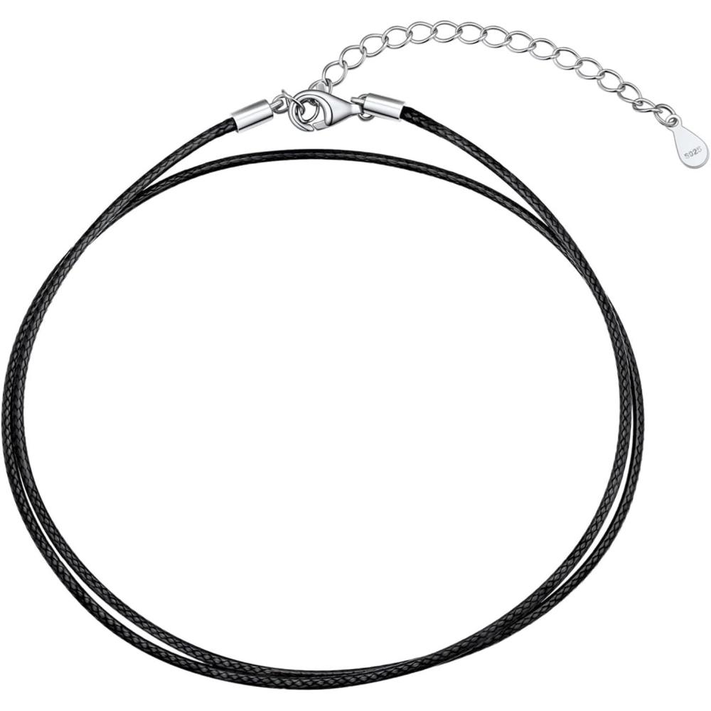 imageU7 Leather Necklace Cord with Customizable Stainless SteelBlack Clasp Waterproof BlackBrown Woven Wax Rope Chain for Men Women 1523mm Length 16quot30quotf1MM WideSterling Silver Clasp