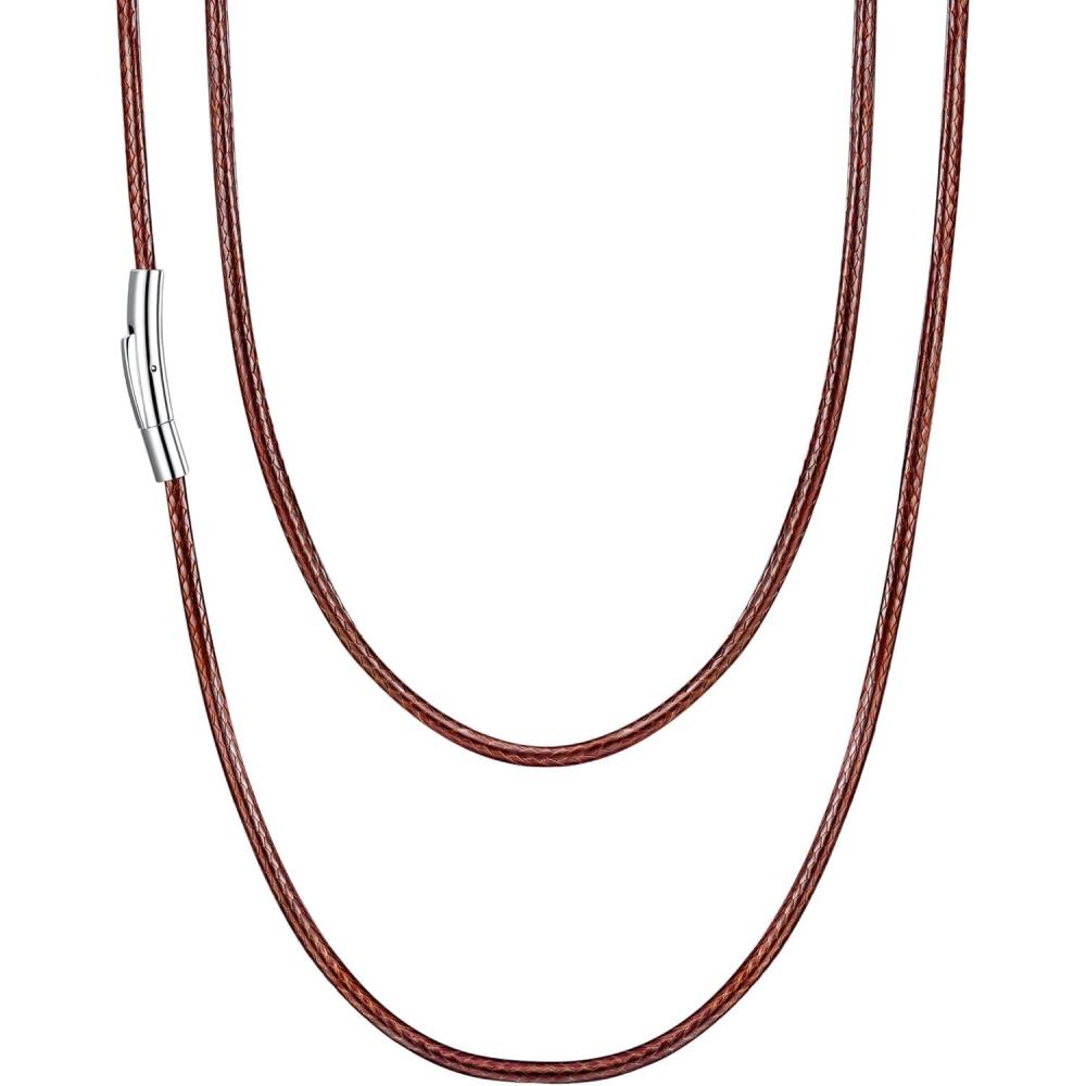 imageU7 Leather Necklace Cord with Customizable Stainless SteelBlack Clasp Waterproof BlackBrown Woven Wax Rope Chain for Men Women 1523mm Length 16quot30quotc2MM WideBrown