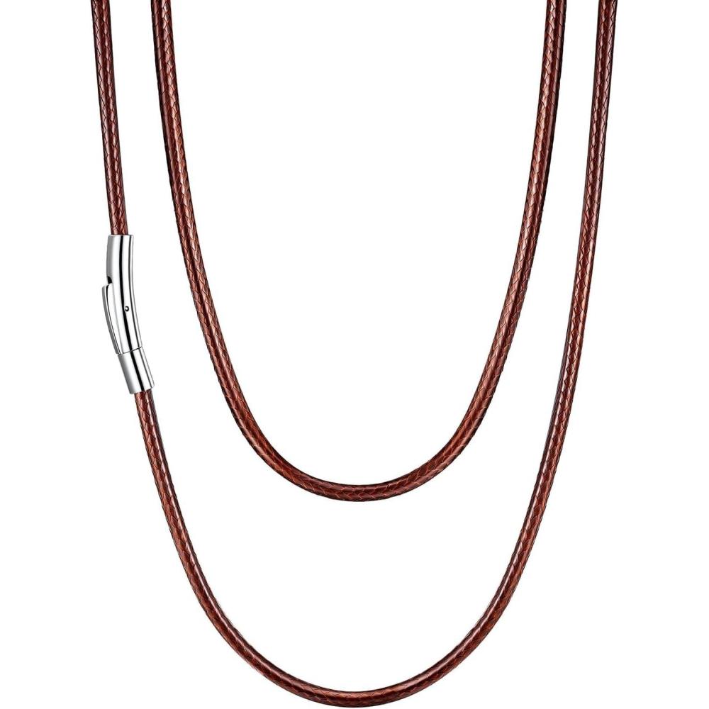imageU7 Leather Necklace Cord with Customizable Stainless SteelBlack Clasp Waterproof BlackBrown Woven Wax Rope Chain for Men Women 1523mm Length 16quot30quotd3MM WideBrown