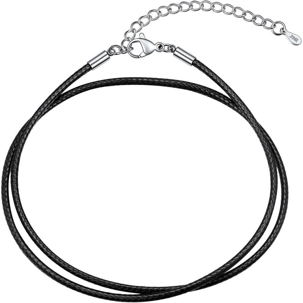 imageU7 Leather Necklace Cord with Customizable Stainless SteelBlack Clasp Waterproof BlackBrown Woven Wax Rope Chain for Men Women 1523mm Length 16quot30quotj2MM WideSteel Clasp