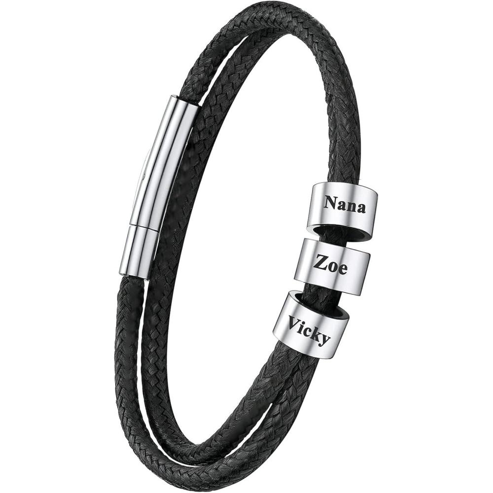 imageU7 Leather Necklace Cord with Customizable Stainless SteelBlack Clasp Waterproof BlackBrown Woven Wax Rope Chain for Men Women 1523mm Length 16quot30quott3MM WideBlackCustom beads