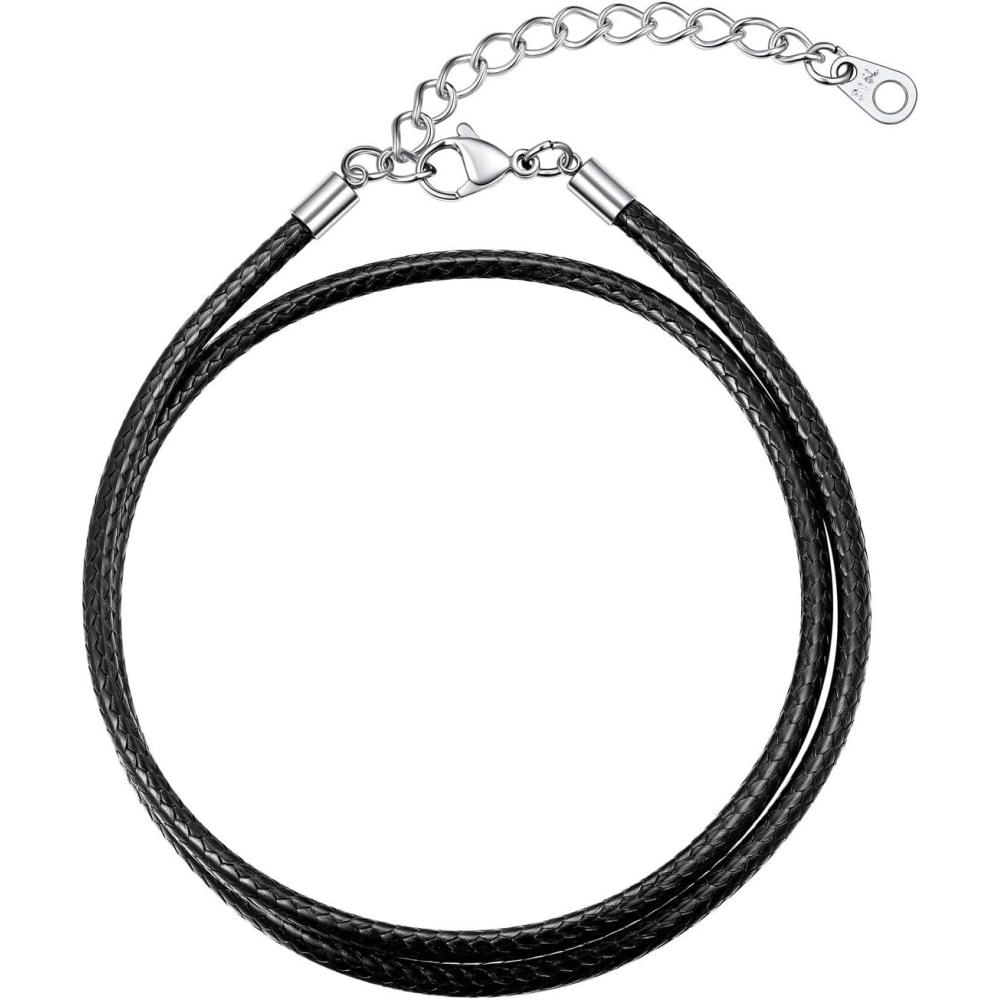 imageU7 Leather Necklace Cord with Customizable Stainless SteelBlack Clasp Waterproof BlackBrown Woven Wax Rope Chain for Men Women 1523mm Length 16quot30quotk3MM WideSteel Clasp