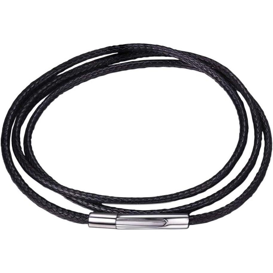 imageU7 Leather Necklace Cord with Customizable Stainless SteelBlack Clasp Waterproof BlackBrown Woven Wax Rope Chain for Men Women 1523mm Length 16quot30quota 2MM WideBlack