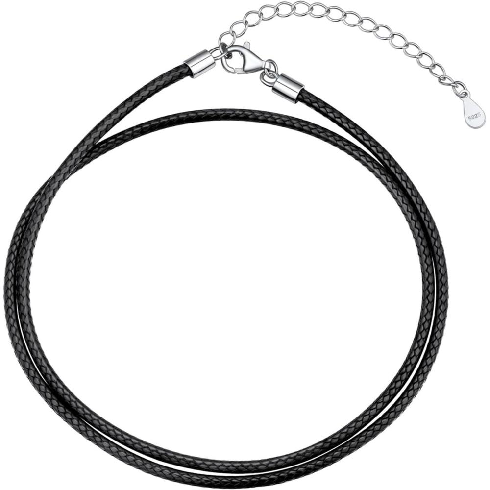 imageU7 Leather Necklace Cord with Customizable Stainless SteelBlack Clasp Waterproof BlackBrown Woven Wax Rope Chain for Men Women 1523mm Length 16quot30quotf2MM WideSterling Silver Clasp