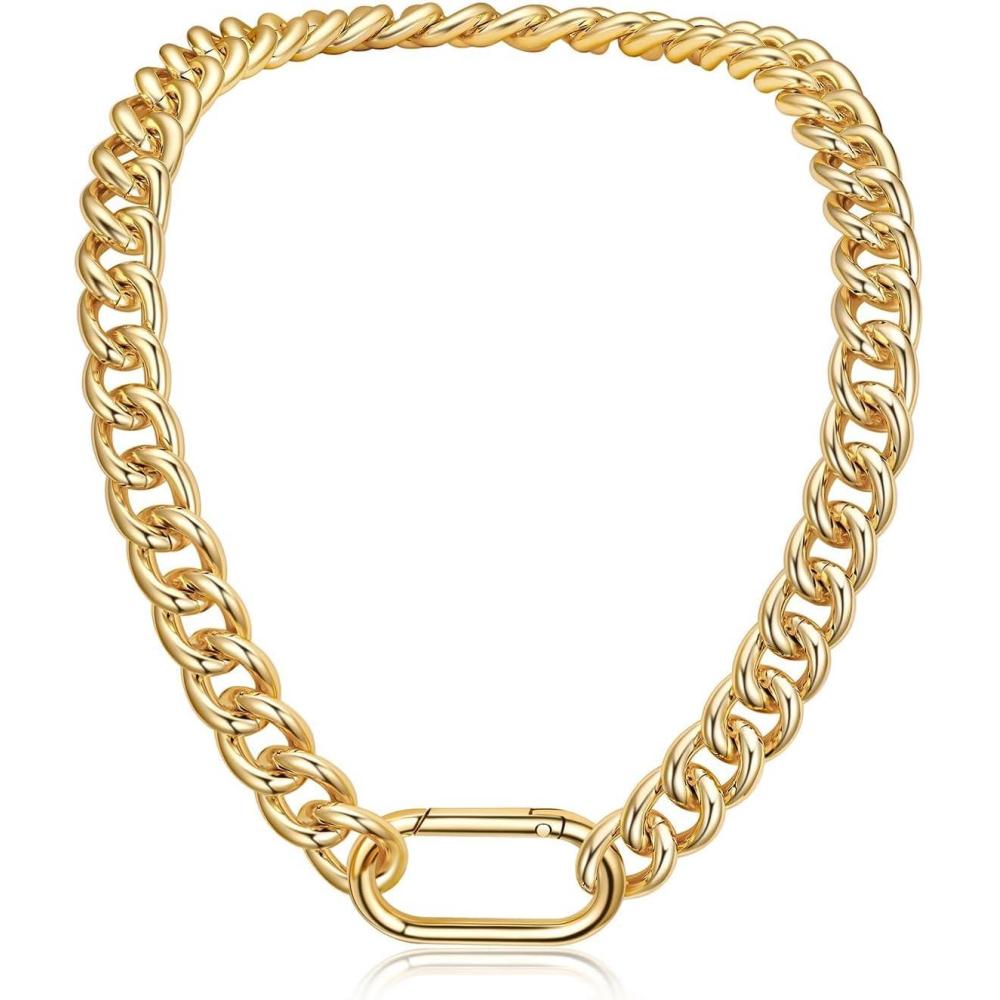 imageU7 Lightweight Chunky Gold Necklace Thick Aluminum Cuban Link Chain for Women Trendy Chic Punk Hip Hop Chunky Gold Jewelry Statement Necklace for Christmas Gifts 14K Gold Plated 13mm16mm23mm22inch Length