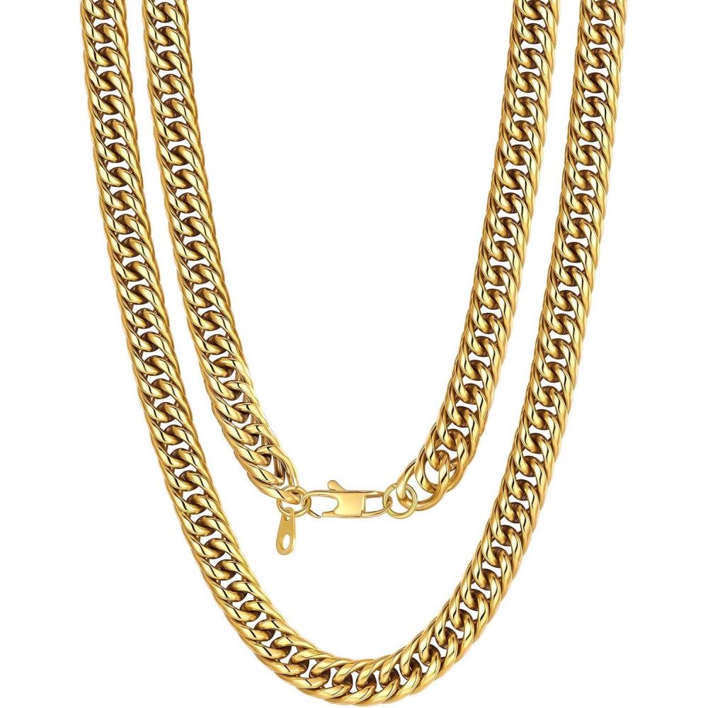 imageU7 Men Cuban Link Chain Necklace Stainless Steel Franco Curb Choker SilverBlack14K Gold Plated Necklaces for Male Women 6912mm Width 1830 Inches Length Hip Hop Jewelryb 9mm Gold