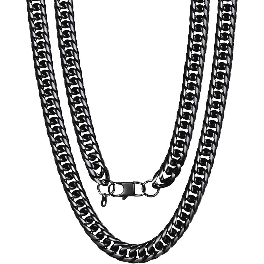 imageU7 Men Cuban Link Chain Necklace Stainless Steel Franco Curb Choker SilverBlack14K Gold Plated Necklaces for Male Women 6912mm Width 1830 Inches Length Hip Hop Jewelrya 12mm Black