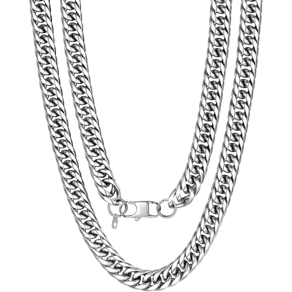 imageU7 Men Cuban Link Chain Necklace Stainless Steel Franco Curb Choker SilverBlack14K Gold Plated Necklaces for Male Women 6912mm Width 1830 Inches Length Hip Hop Jewelrya 12mm Steel