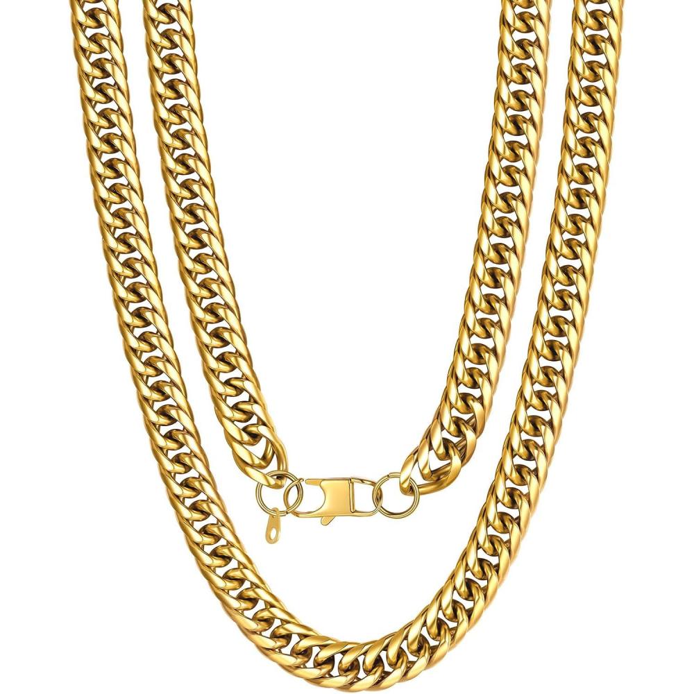 imageU7 Men Cuban Link Chain Necklace Stainless Steel Franco Curb Choker SilverBlack14K Gold Plated Necklaces for Male Women 6912mm Width 1830 Inches Length Hip Hop Jewelrya 12mm Gold