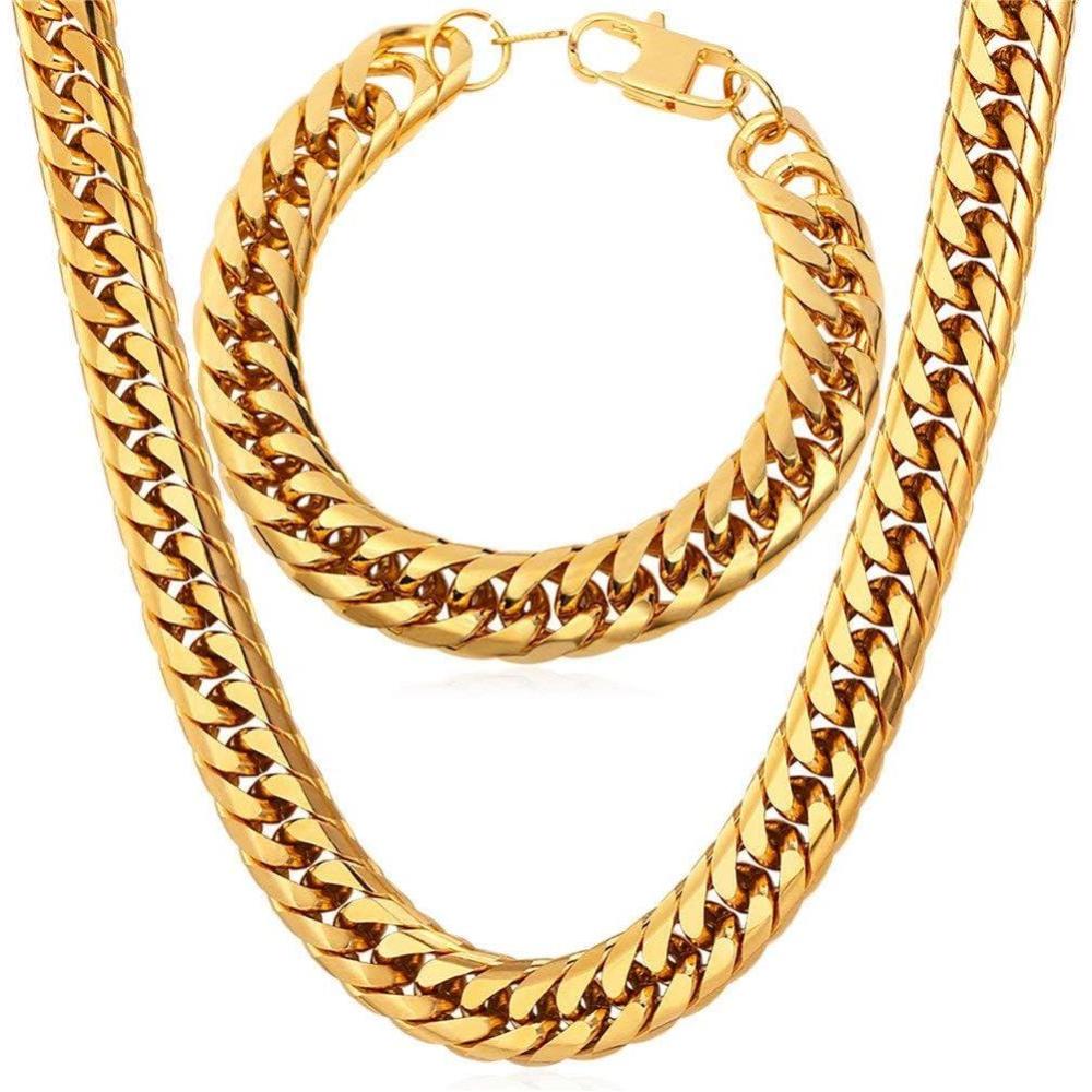 imageU7 Men Cuban Link Chain Necklace Stainless Steel Franco Curb Choker SilverBlack14K Gold Plated Necklaces for Male Women 6912mm Width 1830 Inches Length Hip Hop Jewelryd 12mm Gold Set