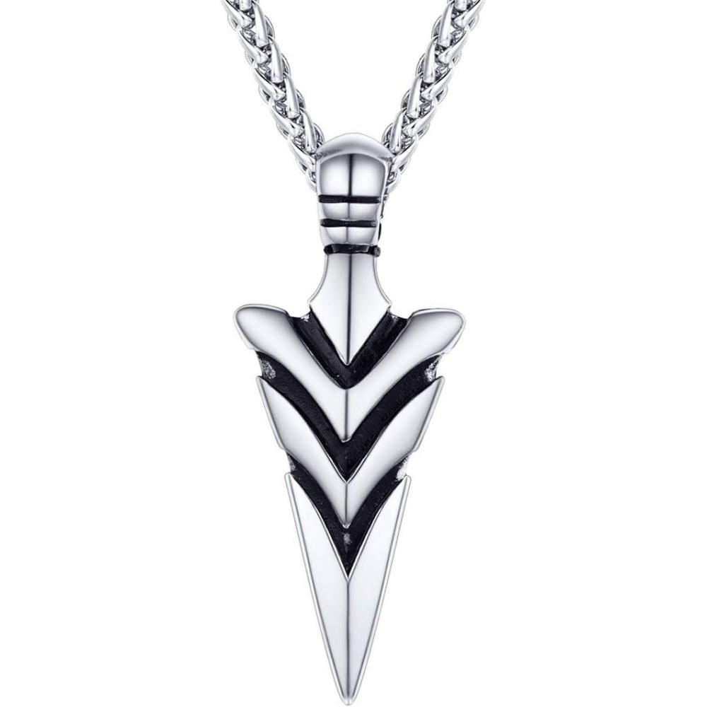 imageU7 Men Rock Hip Hop Jewelry Stainless Steel 18K Gold Plated Spear Point ArrowheadWolf Teeth Pendant Necklaces 22quot01ArrowheadStainless