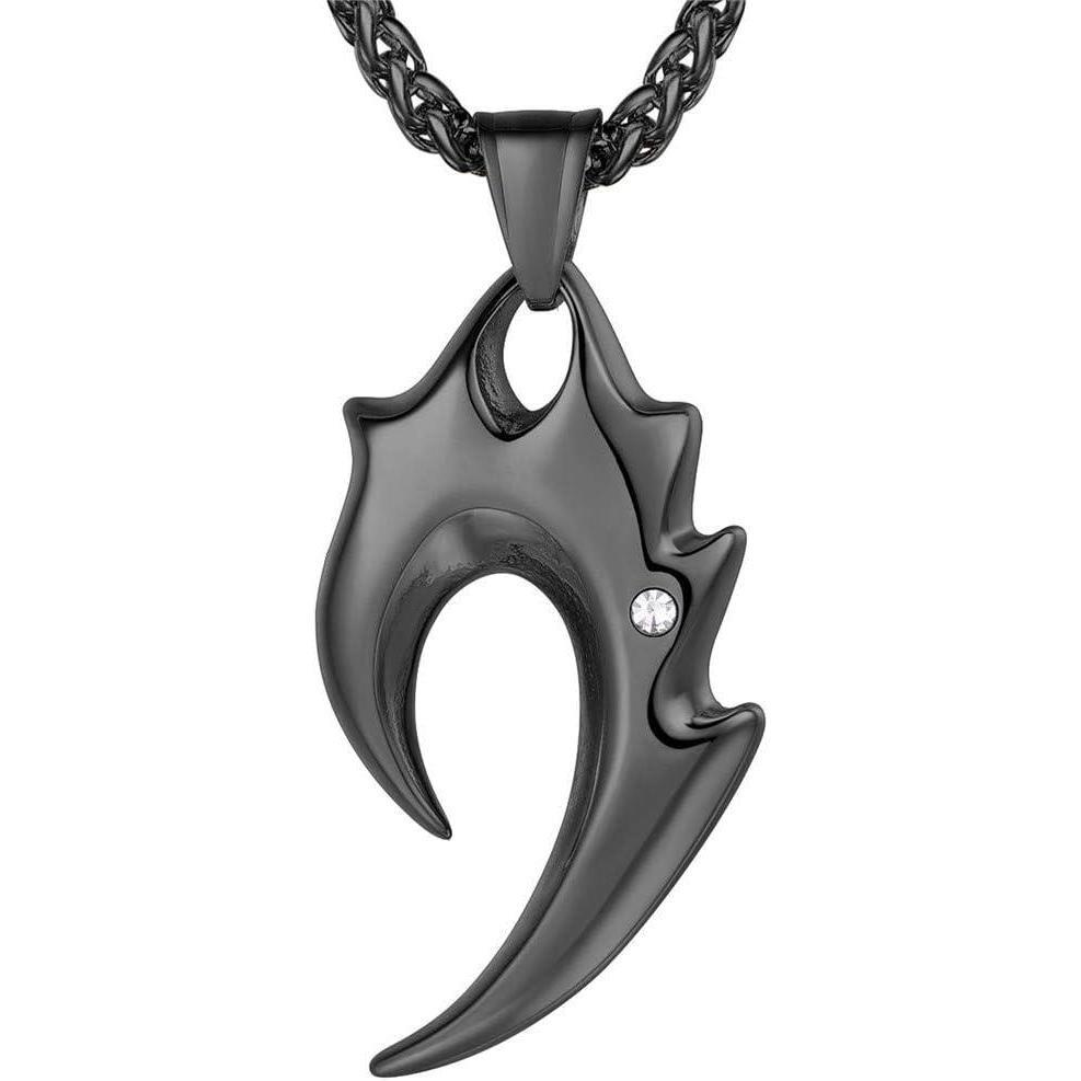 imageU7 Men Rock Hip Hop Jewelry Stainless Steel 18K Gold Plated Spear Point ArrowheadWolf Teeth Pendant Necklaces 22quot02Black Wolf Teeth